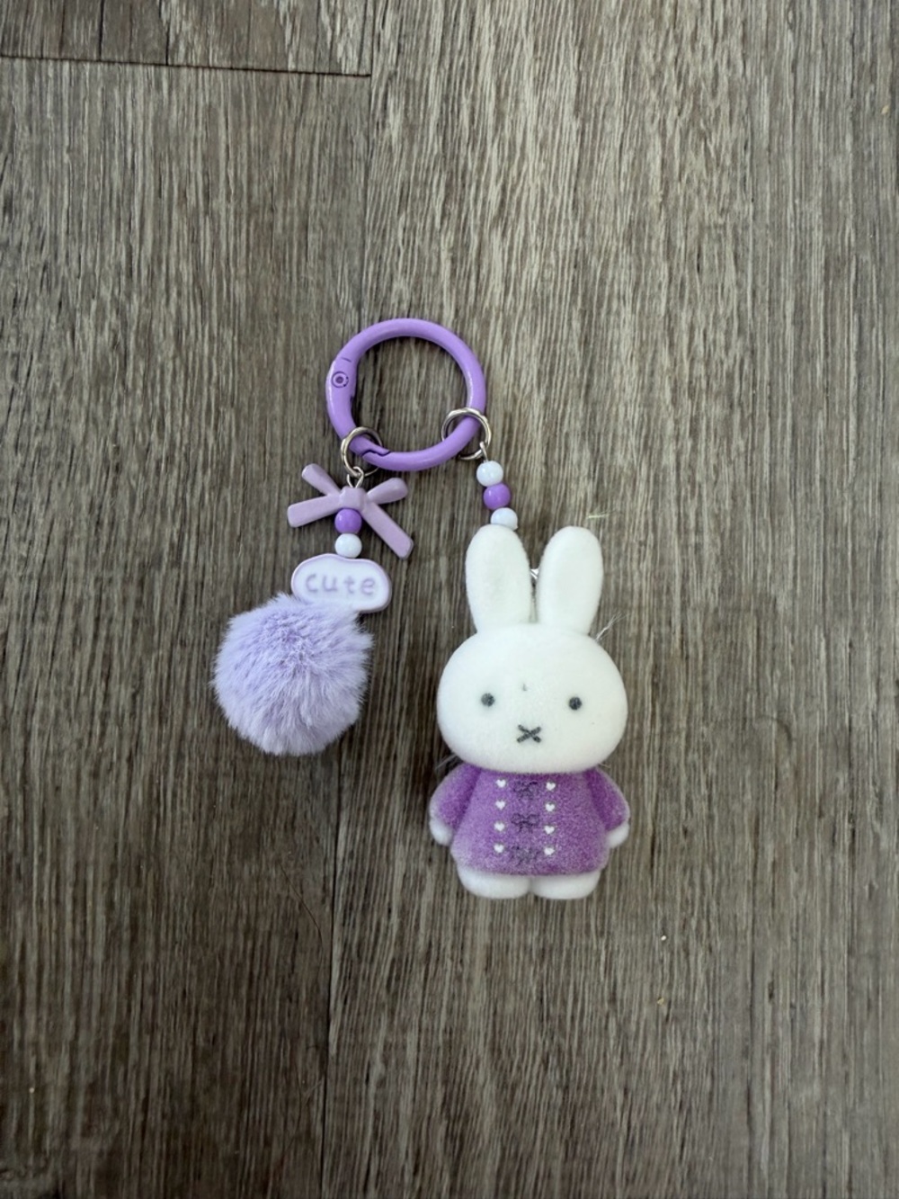 miffy Lavender Bunny Keychain with Pom-Pom Charm